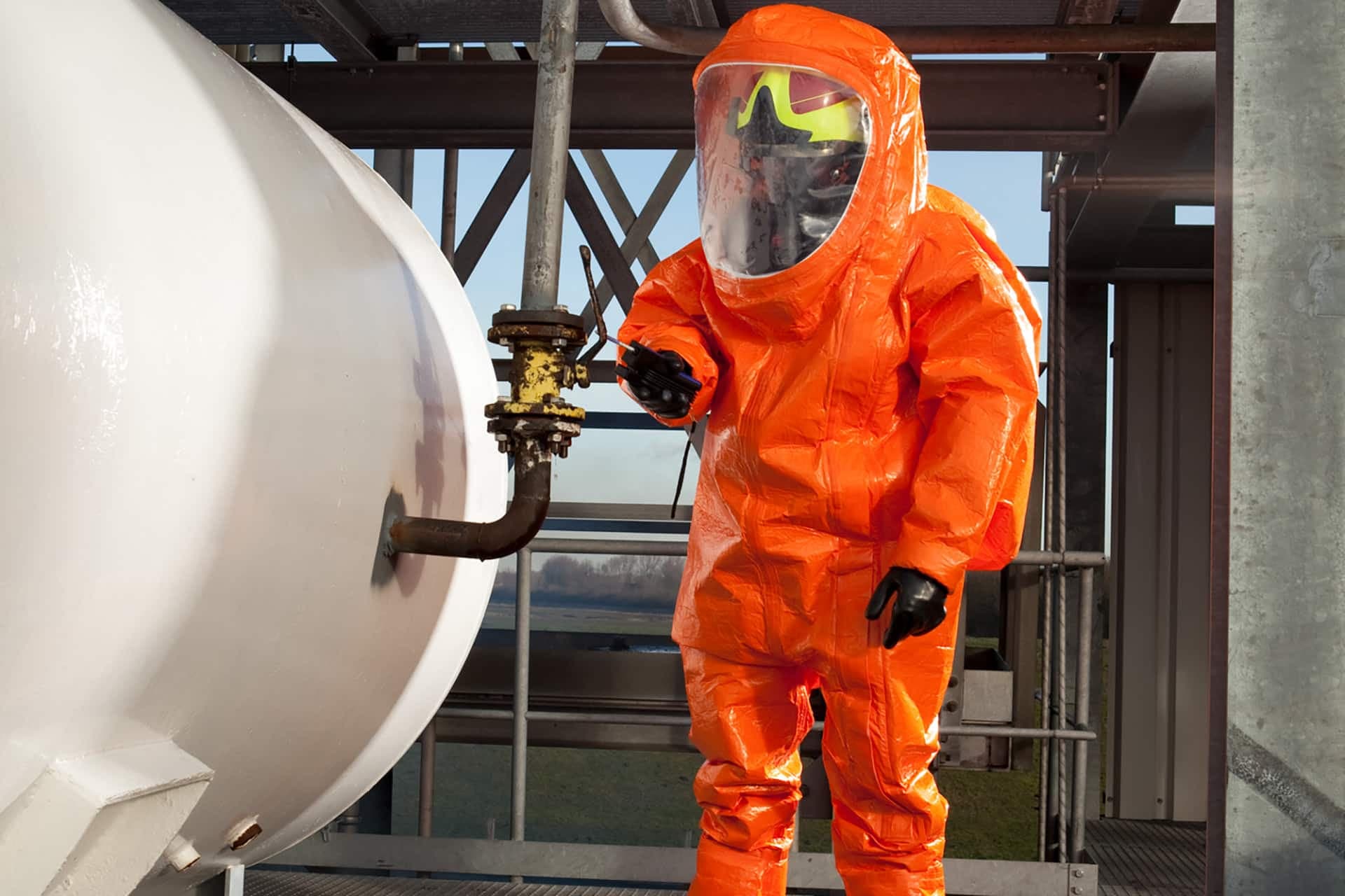 The protective suit provides excellent protection against a broad range of industrial chemicals as well as warfare agents.