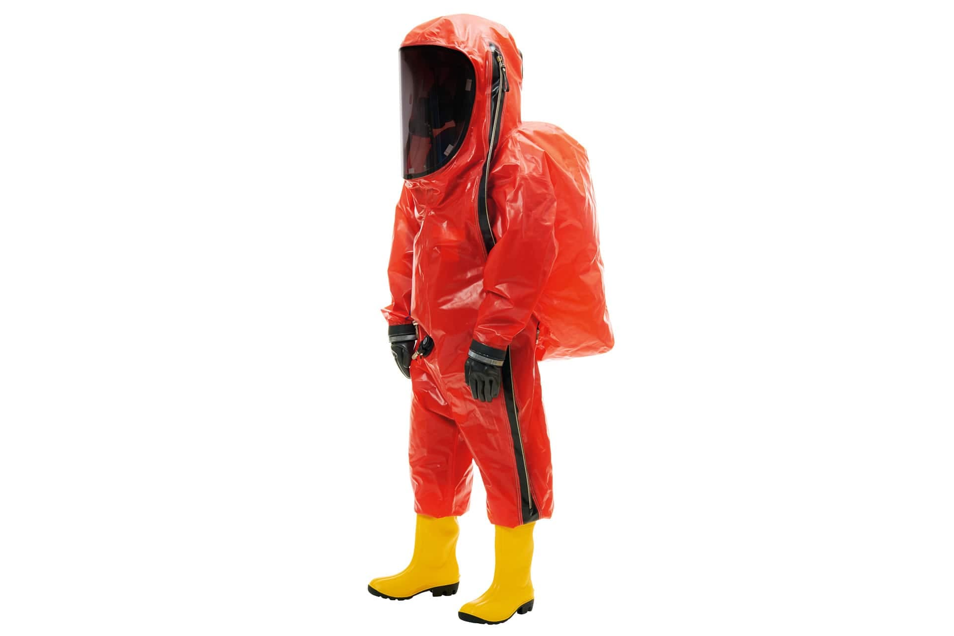 The gas-tight suit used with SCBA worn inside protects against cryogenic hazardous substances and low concentrations of acids and alkalis.