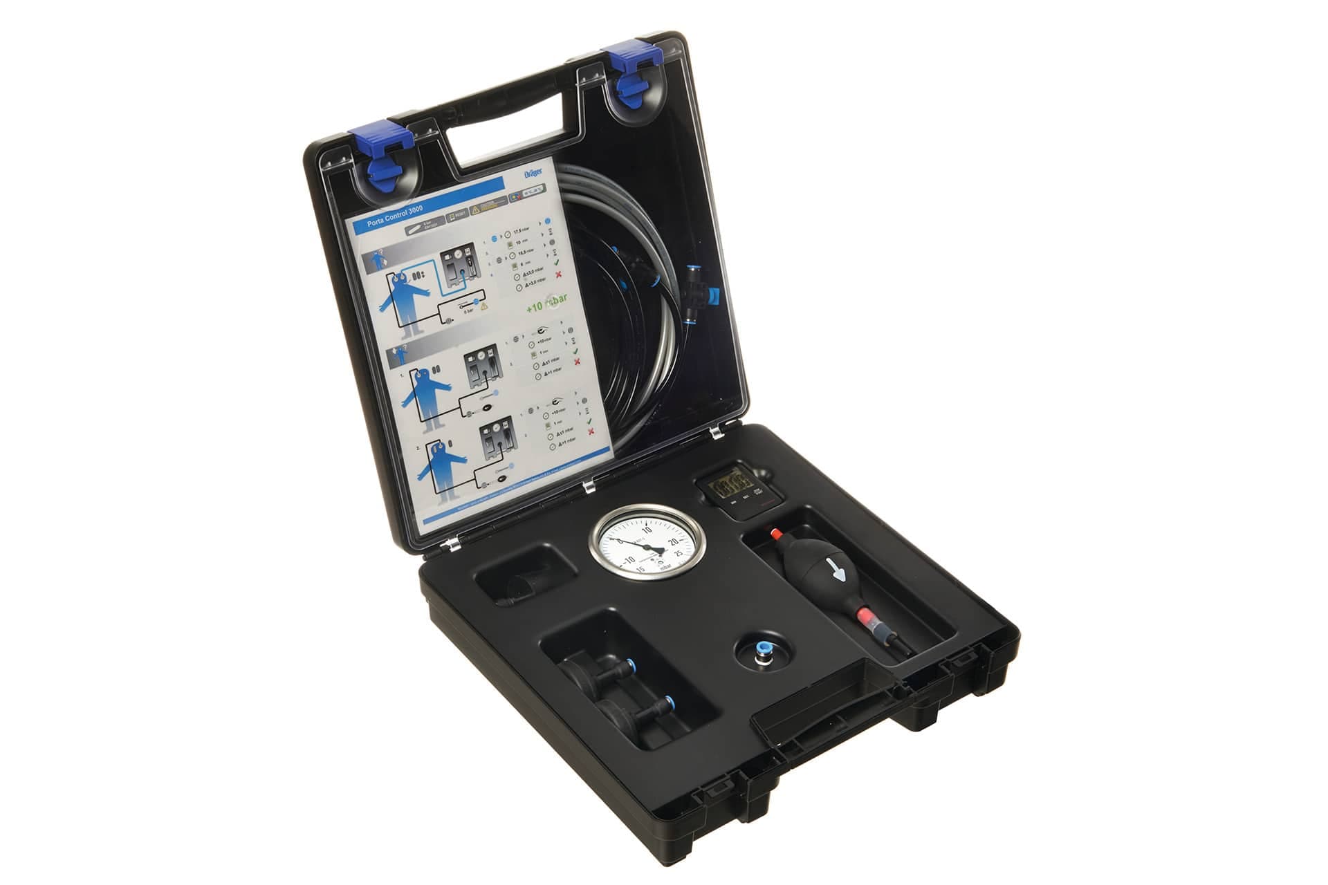 With the portable Dräger Porta Control 3000 testing unit, chemical protective suits and valves can be tested for leaks reliably and easily before use.