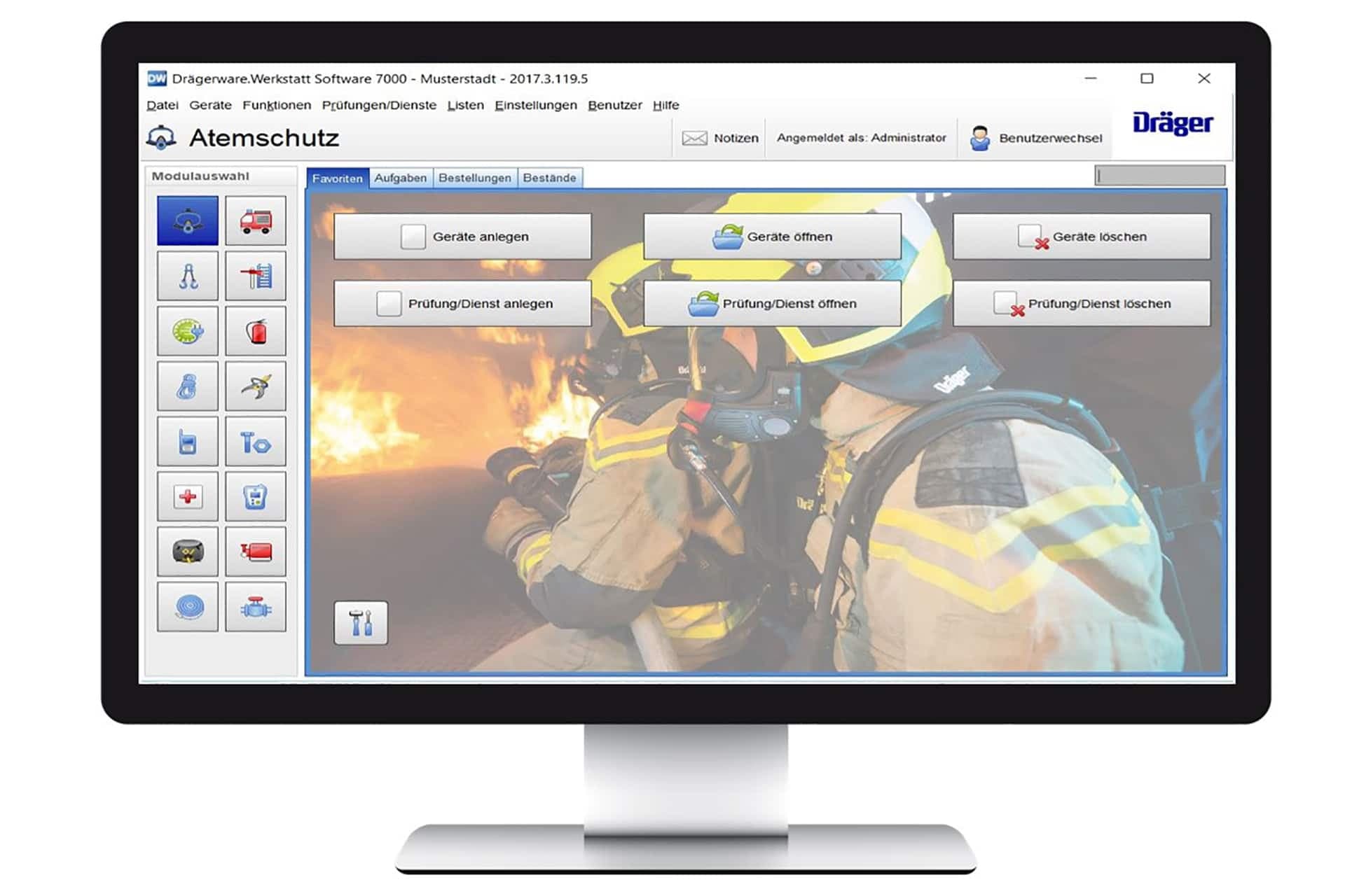 Screen of Dräger Drägerware Workshop Software 7000