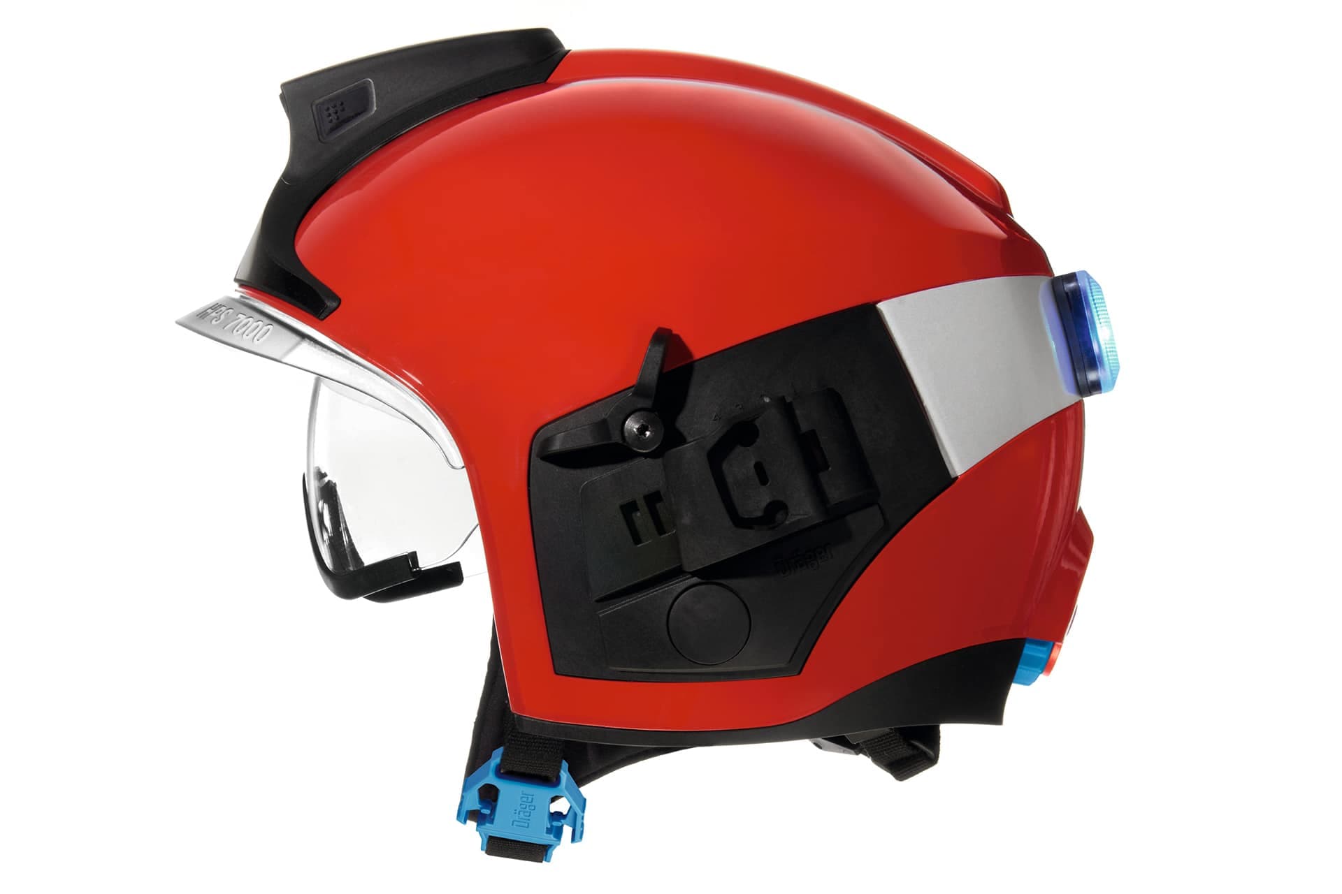 Firefighting helmet Dräger HPS 7000 PRO with reflective strip, integrated 3W high-performance lamp Dräger HPS FlashLight and Dräger HPS BuddyLight rear light