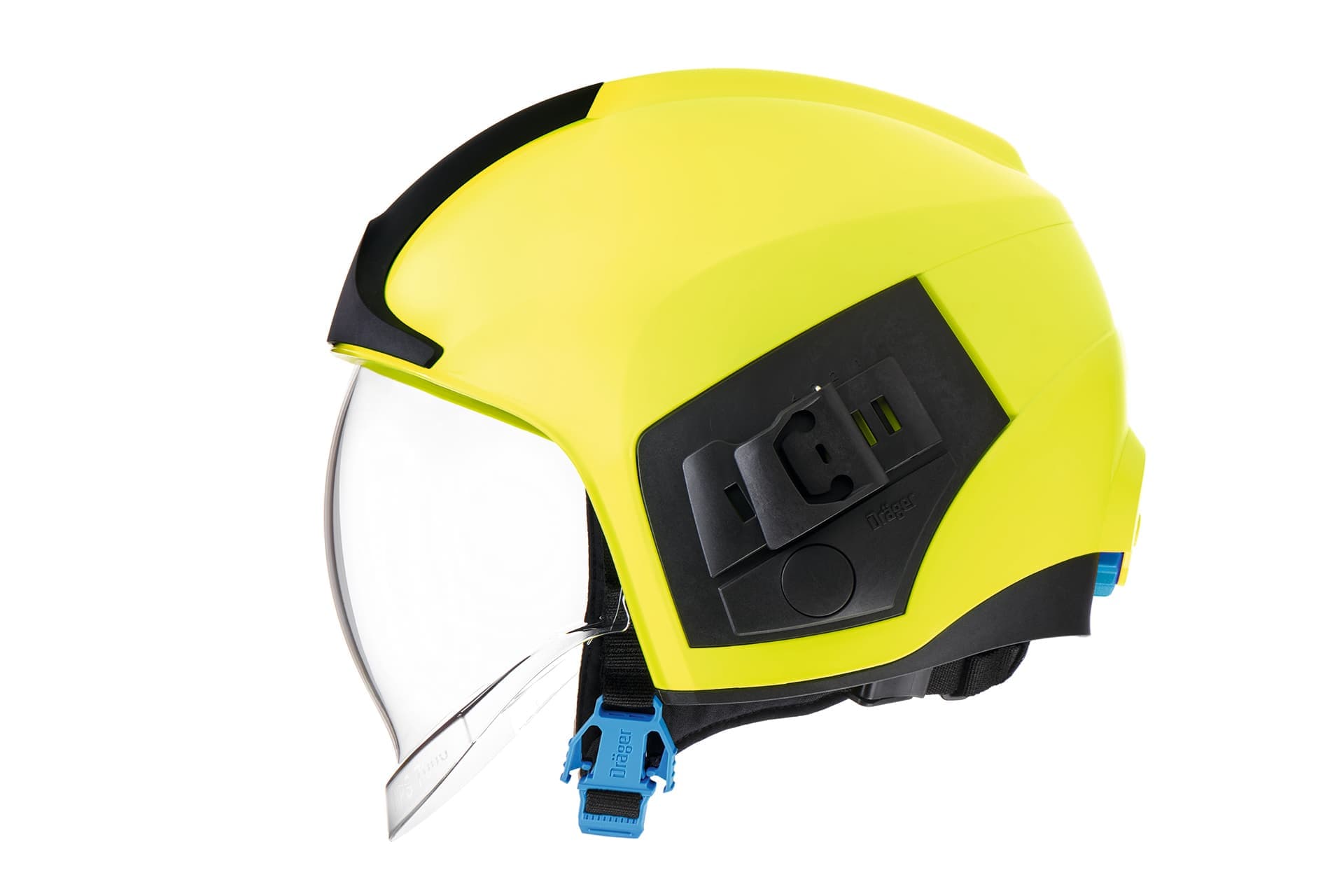 Firefighting helmet Dräger HPS 7000 Standard: a wide range of face-guard versions available (e.g. anti-scratch and anti-fog coated, in clear, gold or tinted)