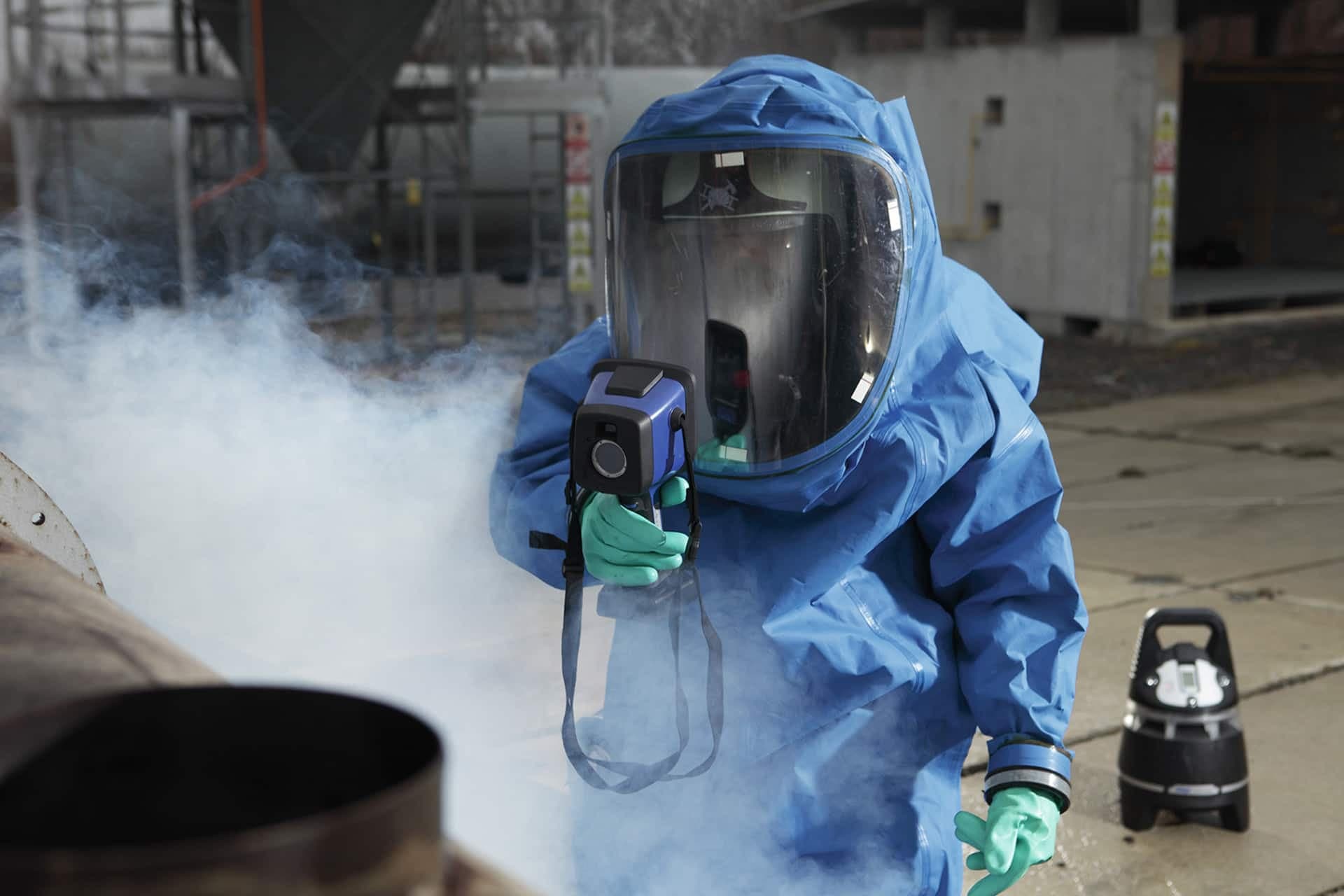 Firefighter during hazmat application