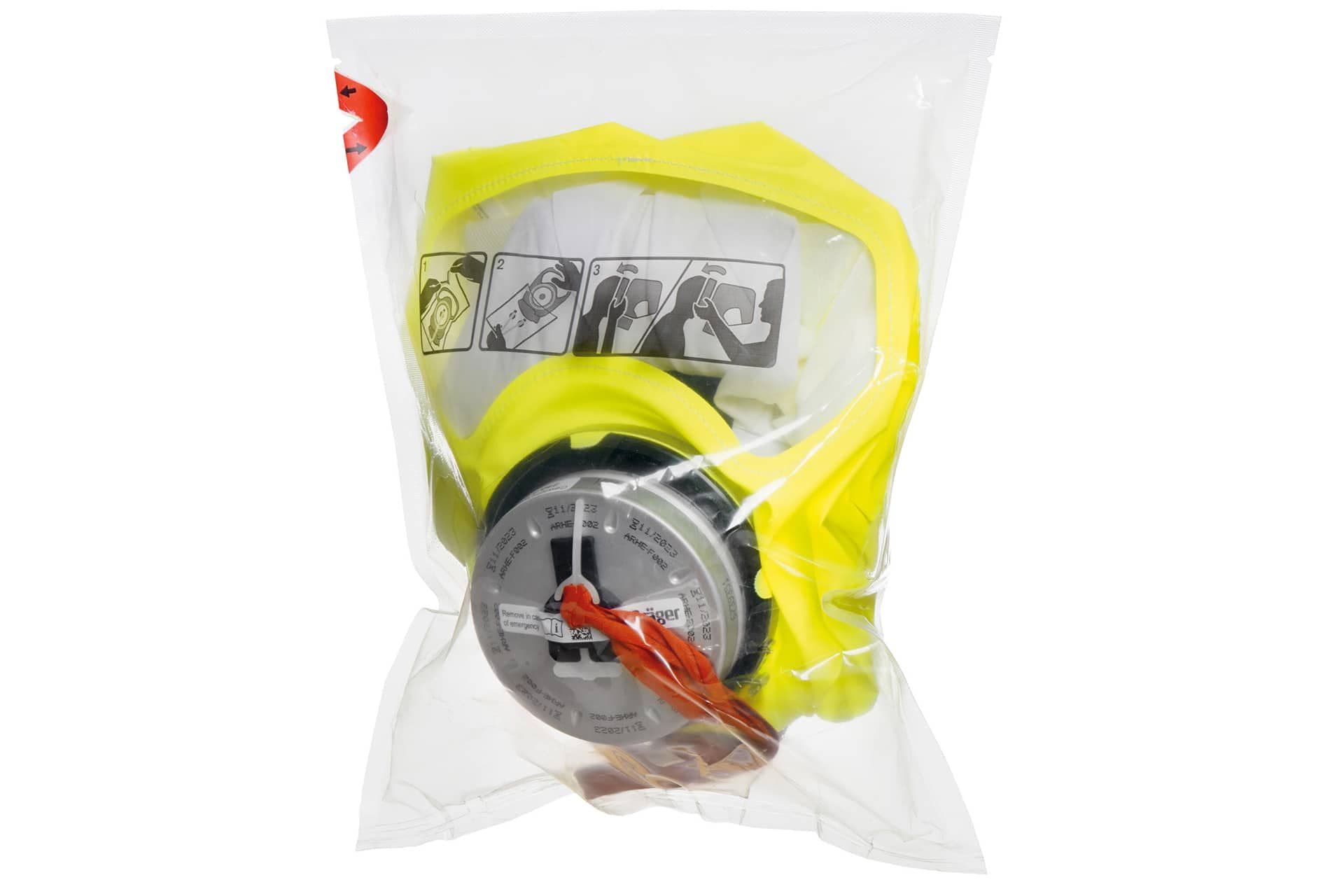 Smoke hood is packed in protected by a foil pouch.