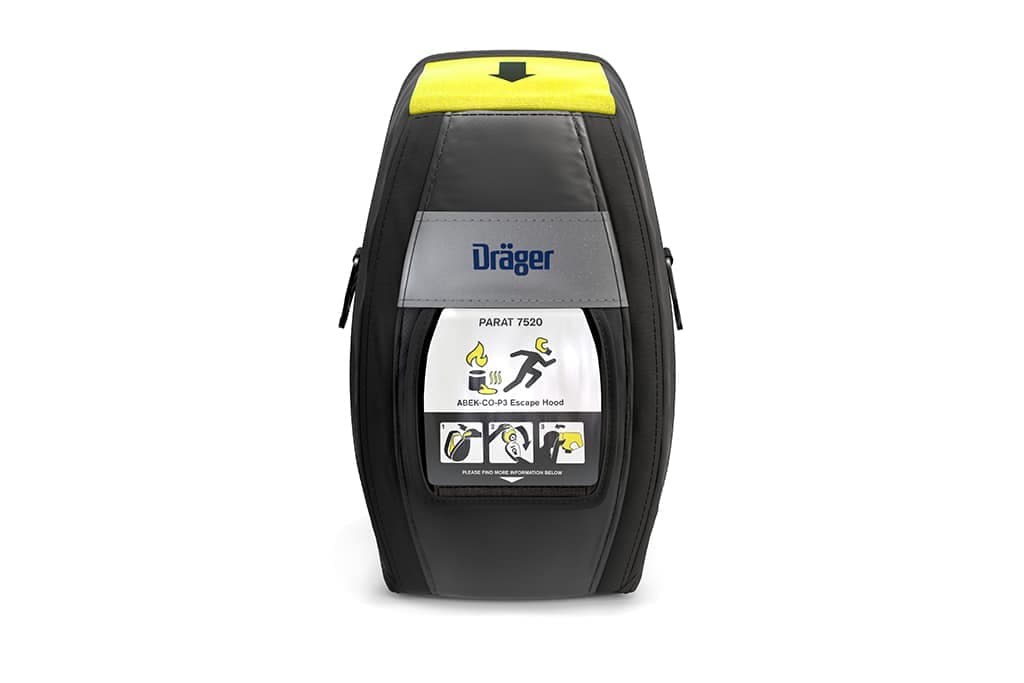 The escape hood packed in a soft pack provides dust protection according to IP5.