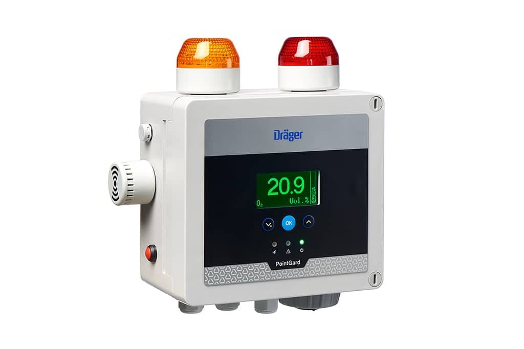 The PointGard 3100 in a yellow / red alarm scheme. With this combination, a pre-alarm as well as a main alarm can be easily distinguished.