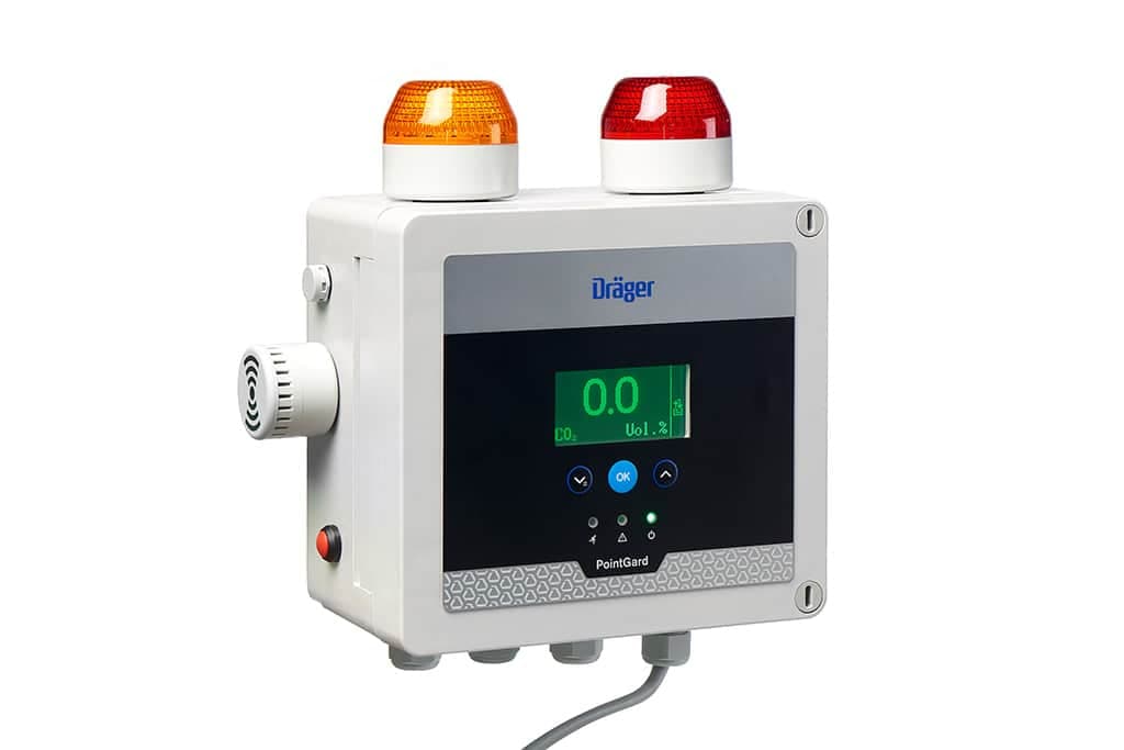 The PointGard 3720 in a yellow / red alarm scheme. With this combination, a pre-alarm as well as a main alarm can be easily distinguished.