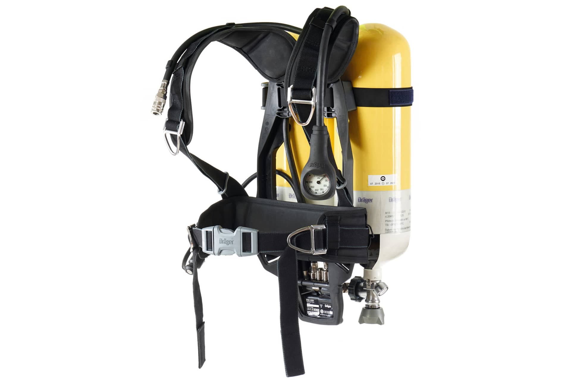 Side view of Dräger PSS 4000 with twin cylinders