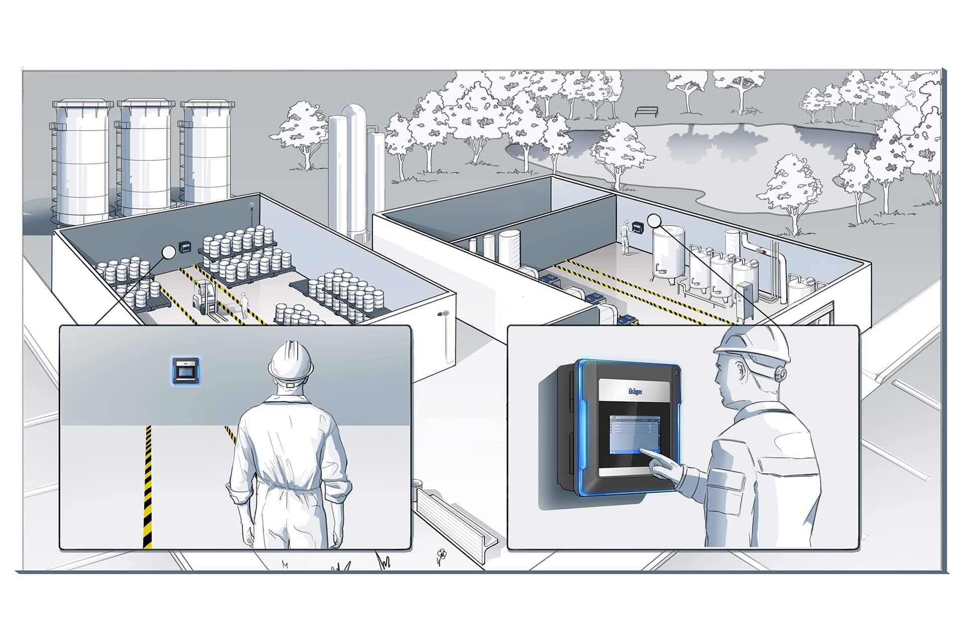 One thing is of highest importance wherever gases are monitored on a daily basis. When an alarm occurs, the responsible safety personnel and all other co-workers have to be informed immediately. They need to know about the possible threat from a gas leakage or other critical incidents. Not only in the control centre but also on site.