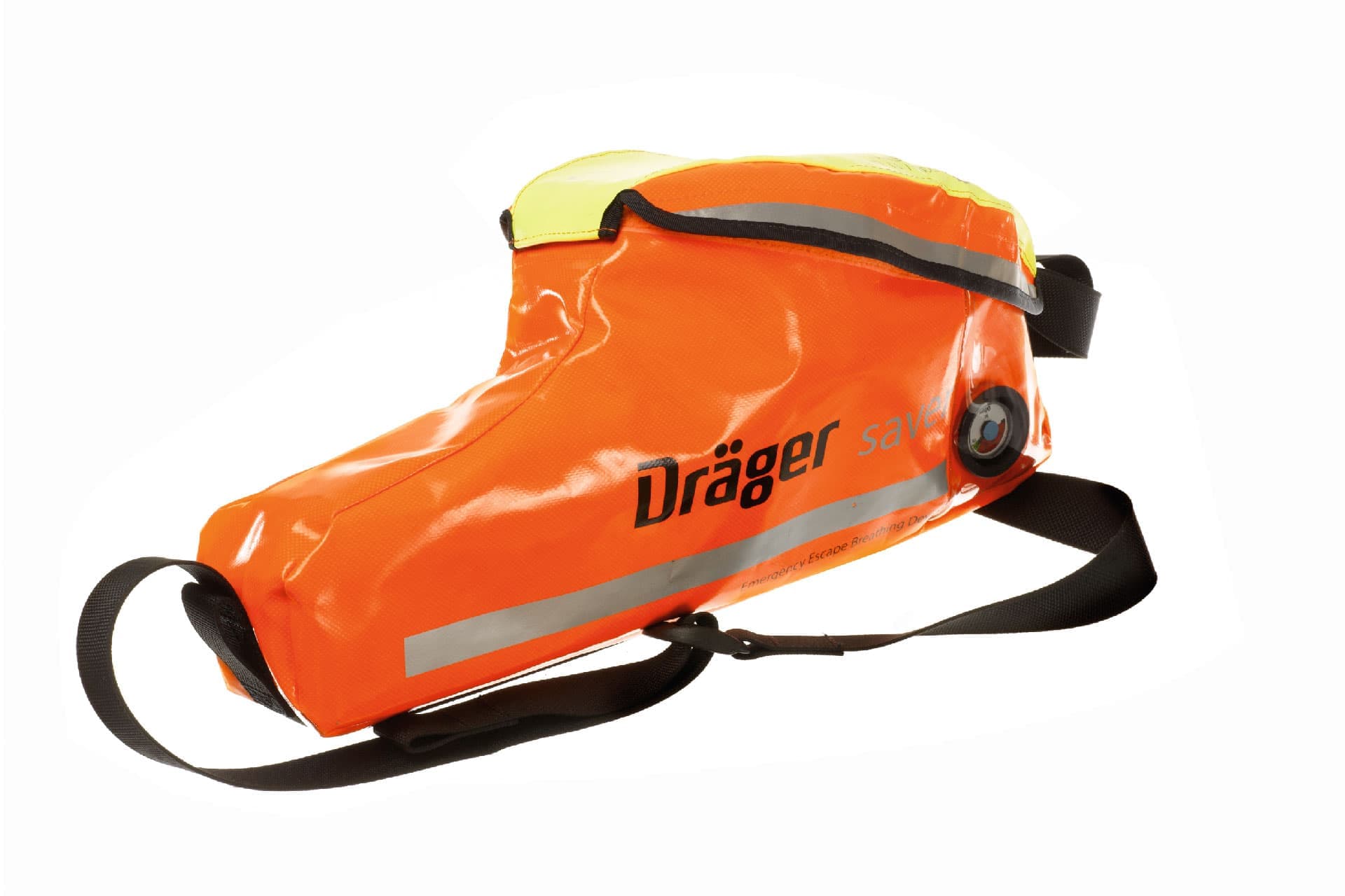 The bright orange soft bag features photoluminescent panels and reflective stripes for enhanced visibility, even under low lighting conditions.