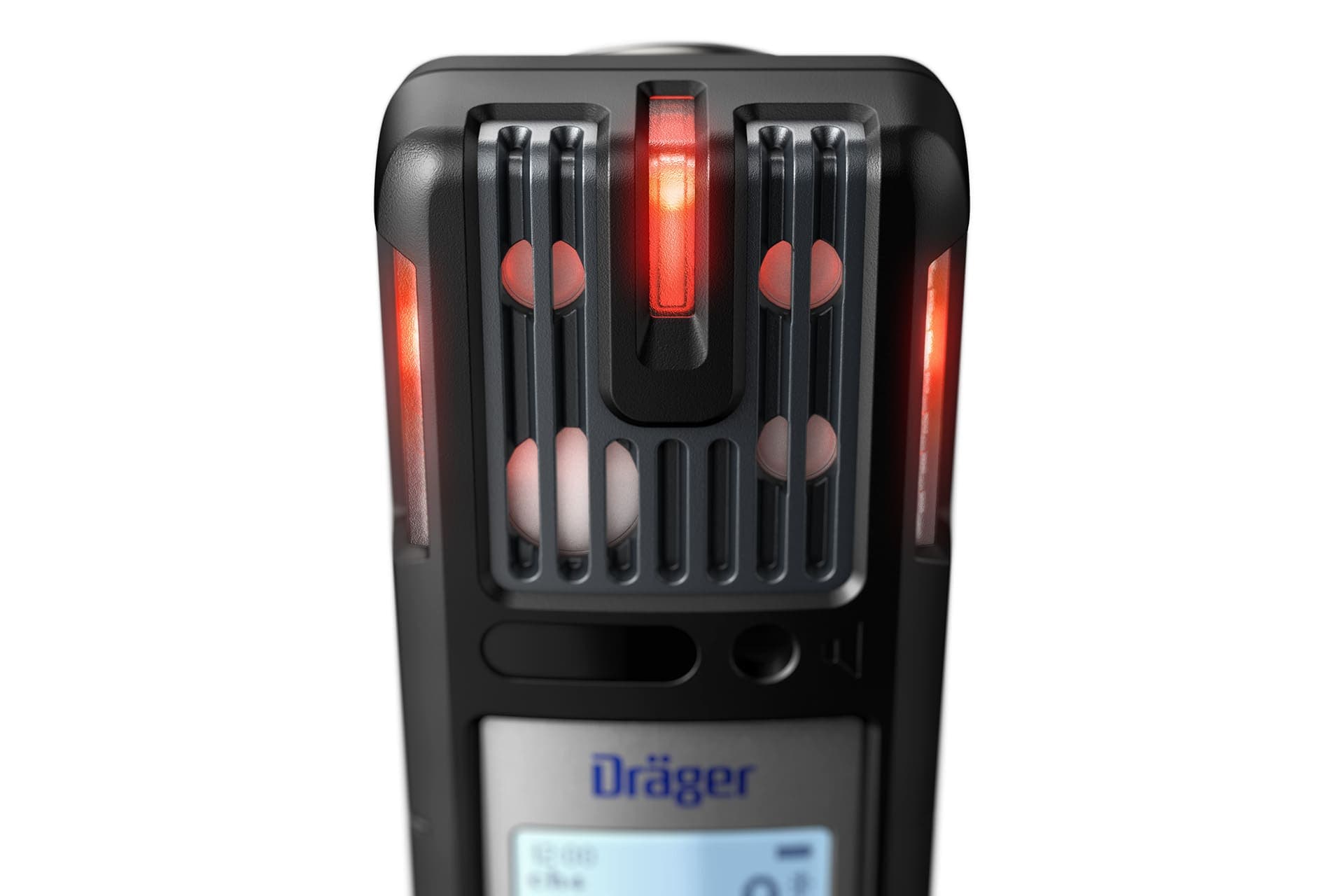 The multi-gas detector features a clear signaling design, e.g. red light for gas alarm.