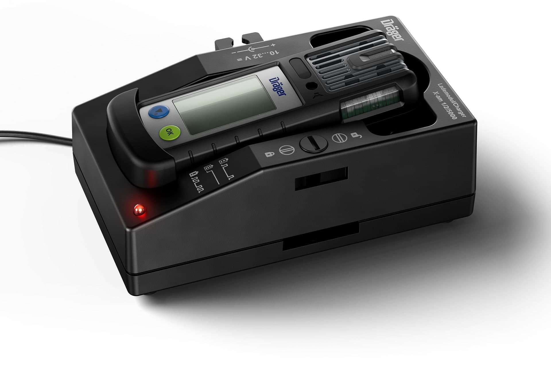 The gas detection device features a charger with an in-truck charging option and is scaleable up to 20 connected charging cradles.