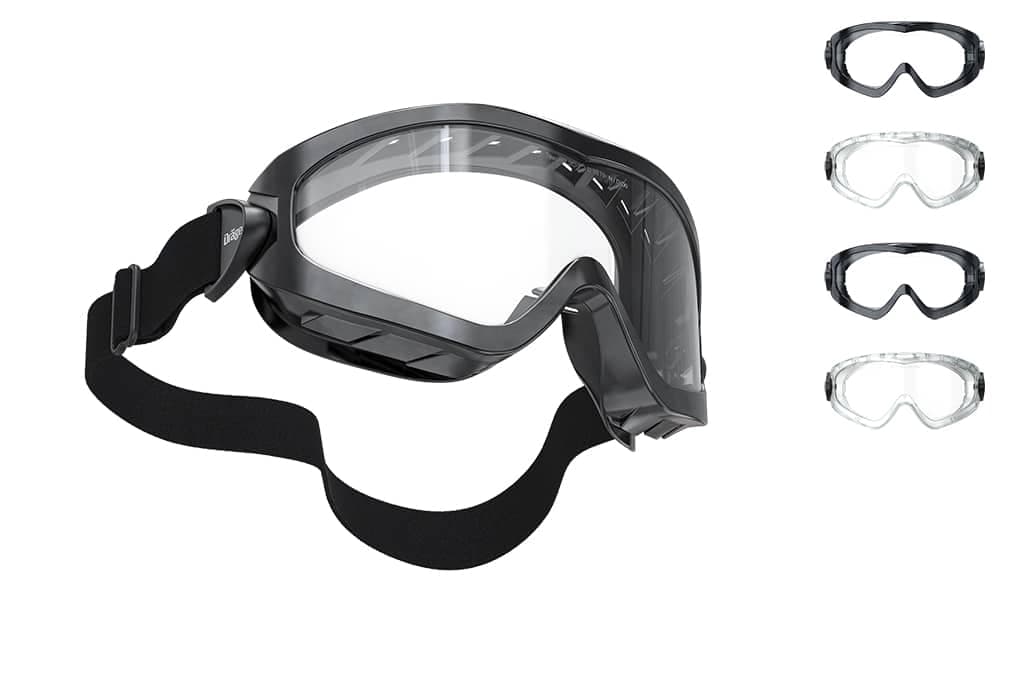X-pect 4200 and 4400: Goggles with or without air vents, both available with clear or black visor frame and clear lenses.