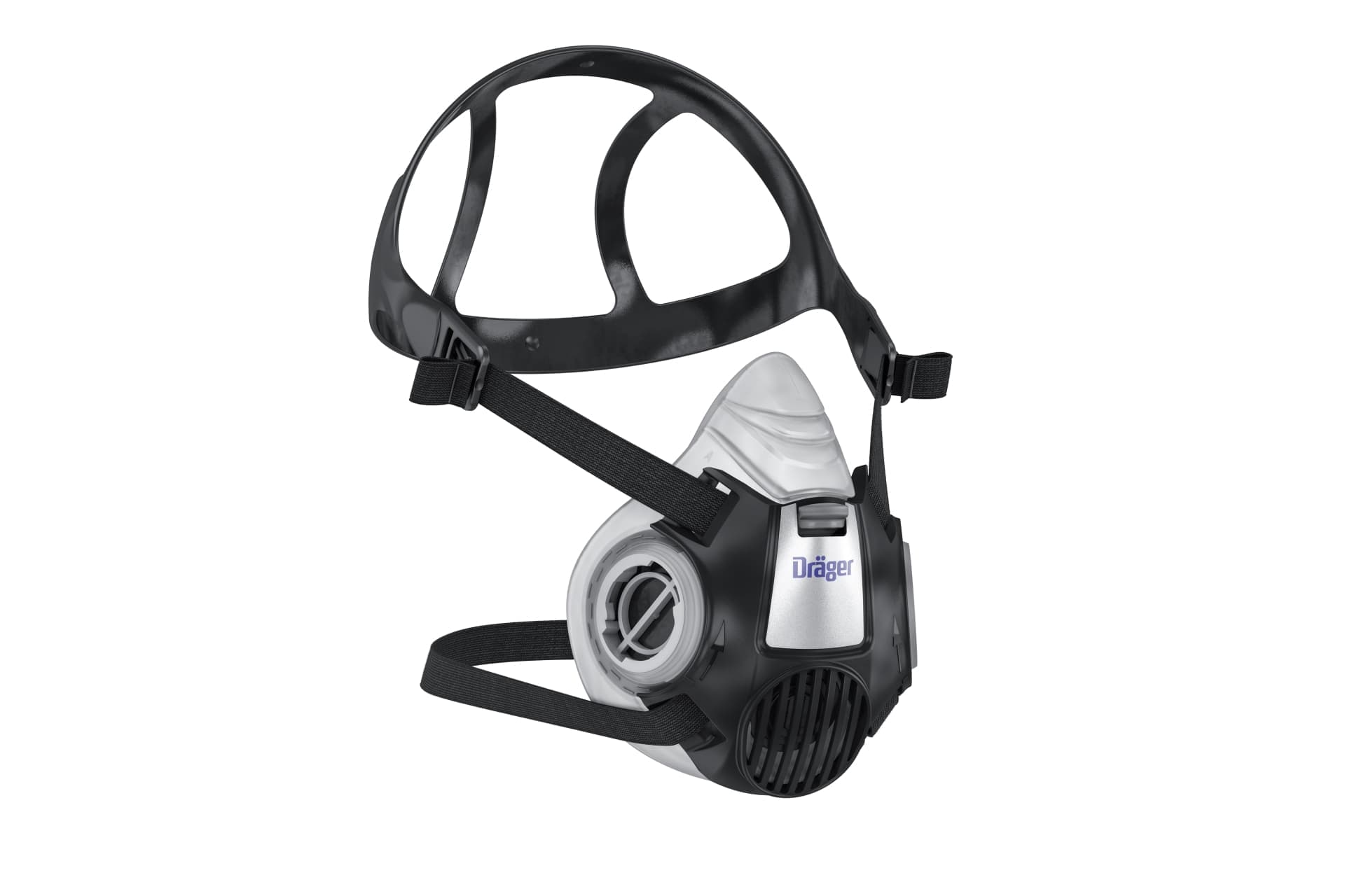 The twin-filter half mask is used with Dräger bayonet filters and protects against particles, vapours and gases.