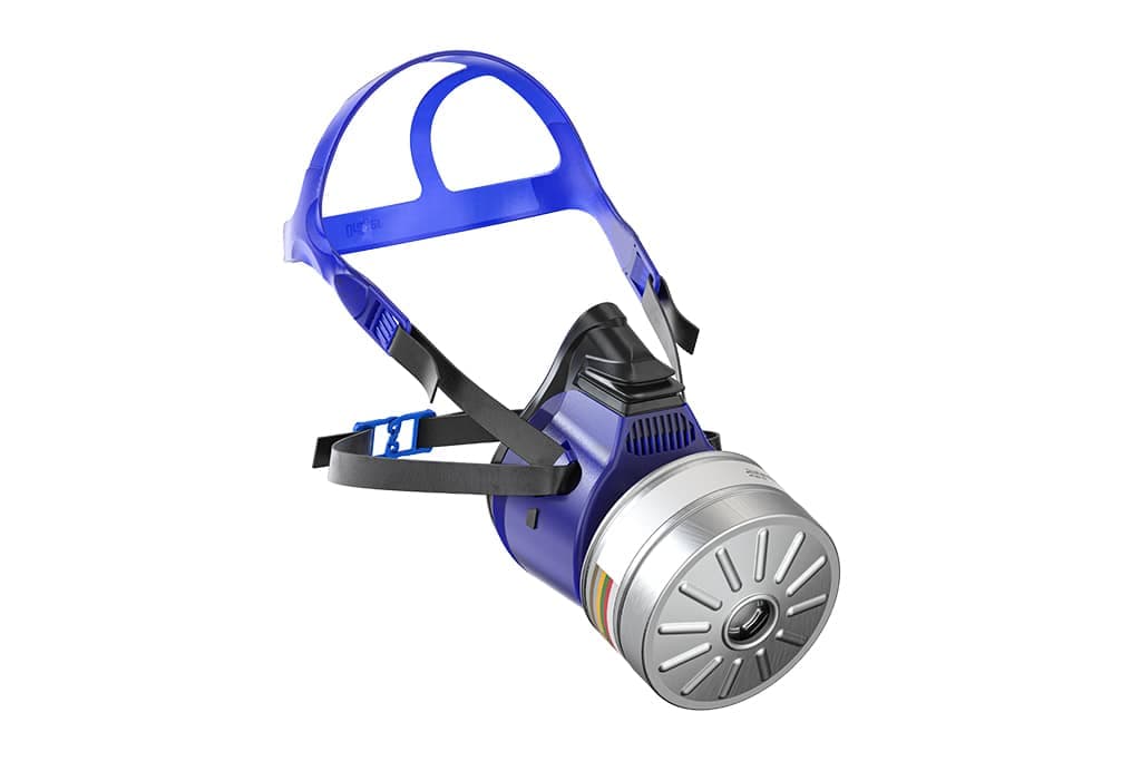 The half mask is used with standard Rd40 filters, protecting against particles, vapours and gases.